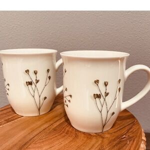 Dansk International Design Tjorn Dinnerware Green Flora 12 oz Coffee Mugs‎ Cream